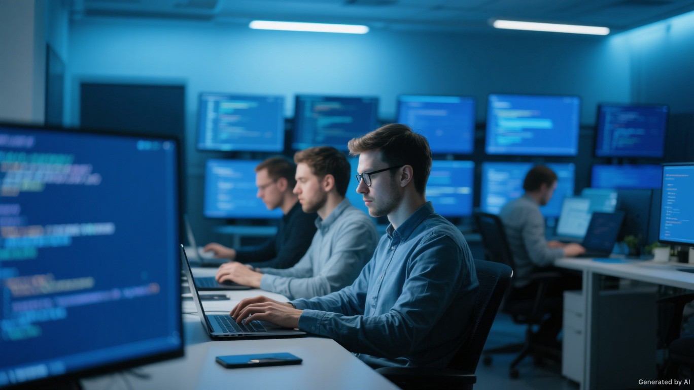 Equipo de personas programando en una oficina moderna